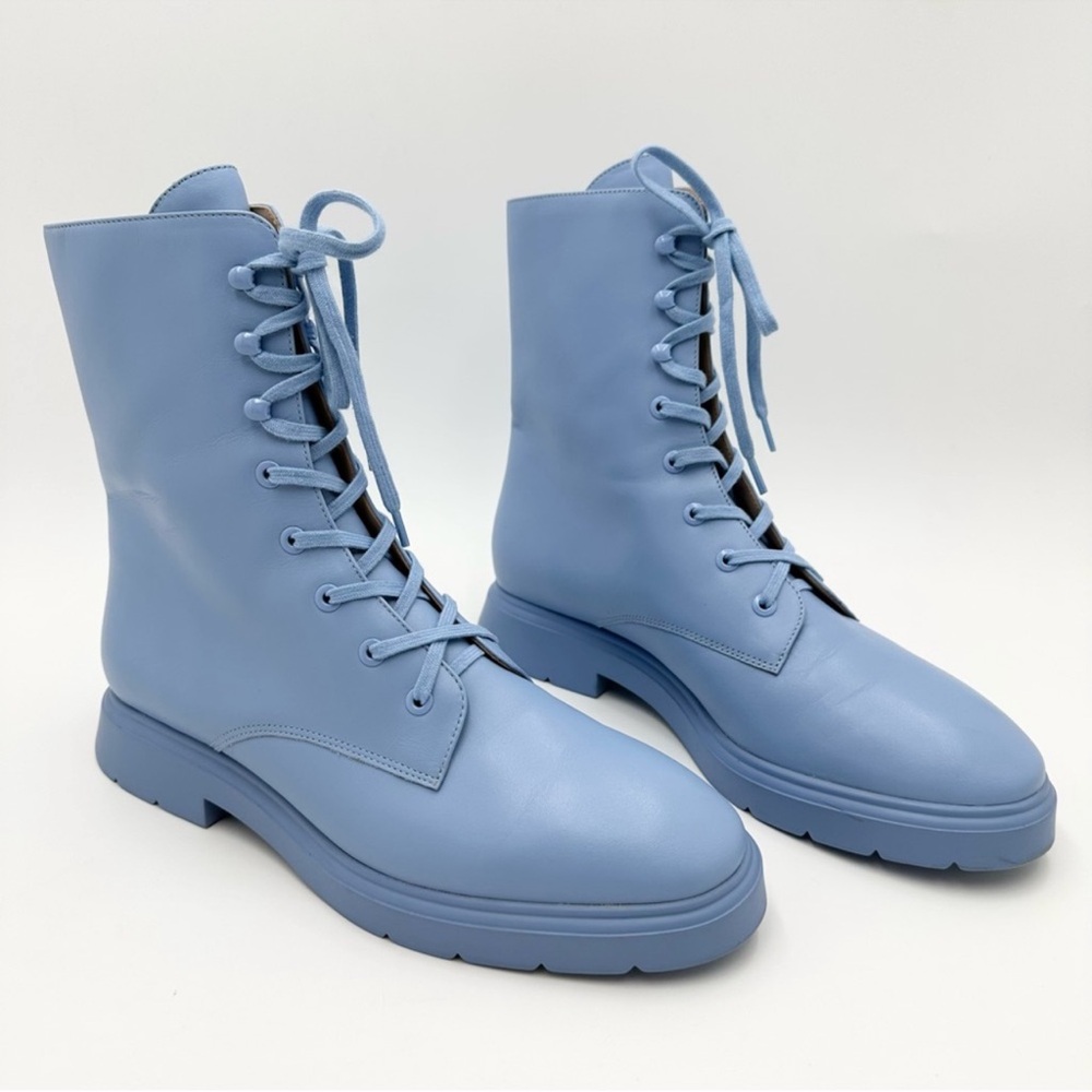 Stuart Weitzman McKenzee Cornflower Blue Combat Lace-Up Boots
